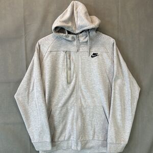 Nike Gray High Neck Zip Hoodie Sweatshirt Adult L Check Swoosh Embroidery